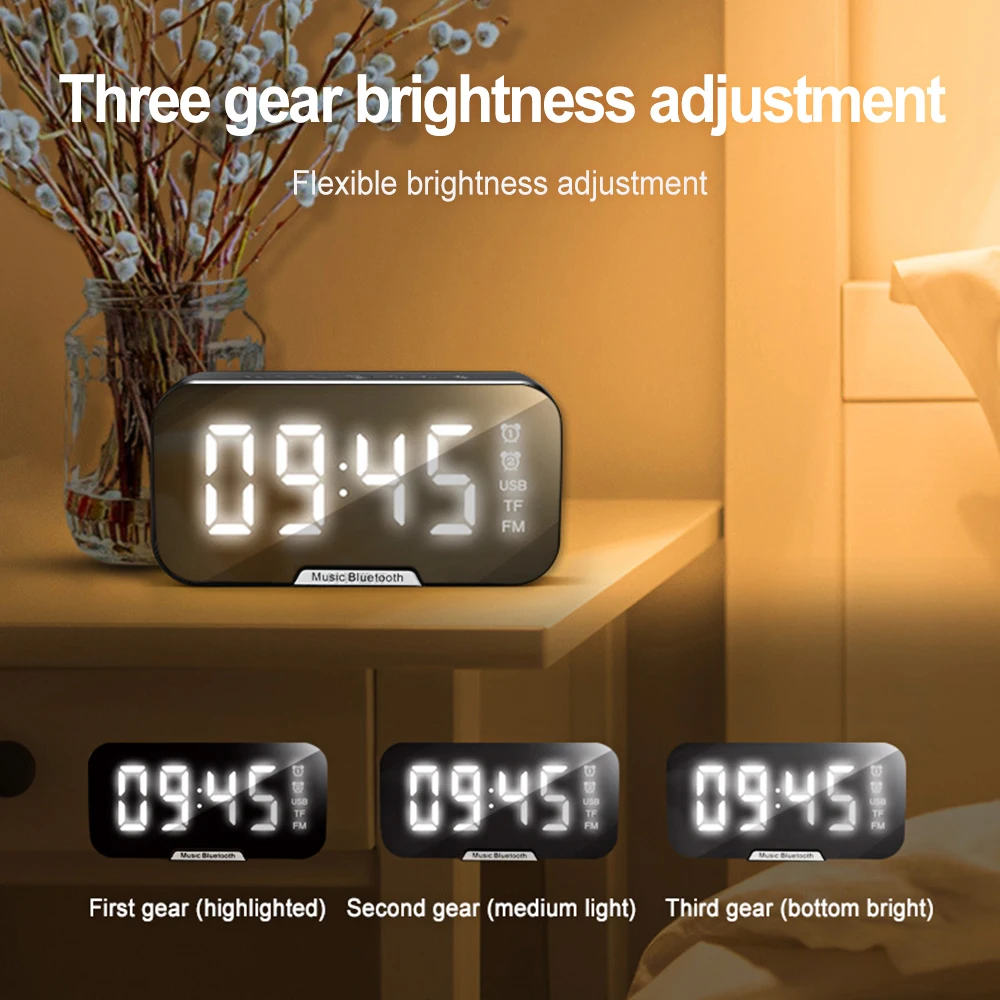 Multifunction Alarm Clock BT5.0 Speaker With Mirror For Promotional Led Mirror Alarm Clock Subwoofer