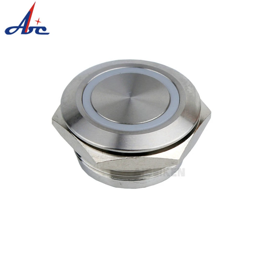 22mm Momentary self-reset Flat Head Nickel plated brass Ring 12v 2A Pin terminal Illumination Push Button Switch
