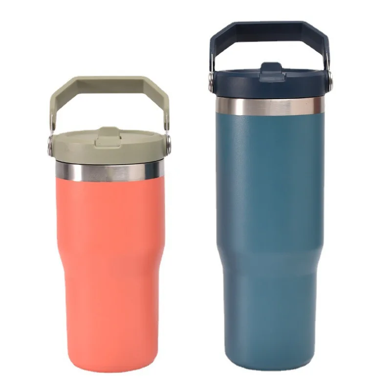 Large capacity stainless steel car cup Ice King cup 20oz  Portable Double-Wall Glass Mugs with Lid Straw for Water Wine