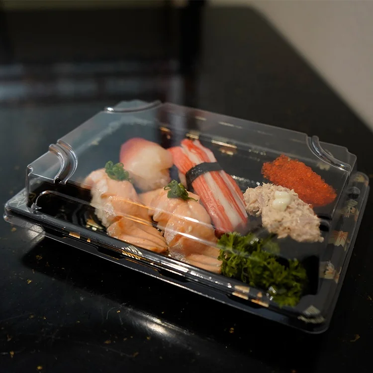 Custom Disposable Plastic Sushi Box Square Plastic Sushi Tray With Clear Lid Blister Food Packing Container