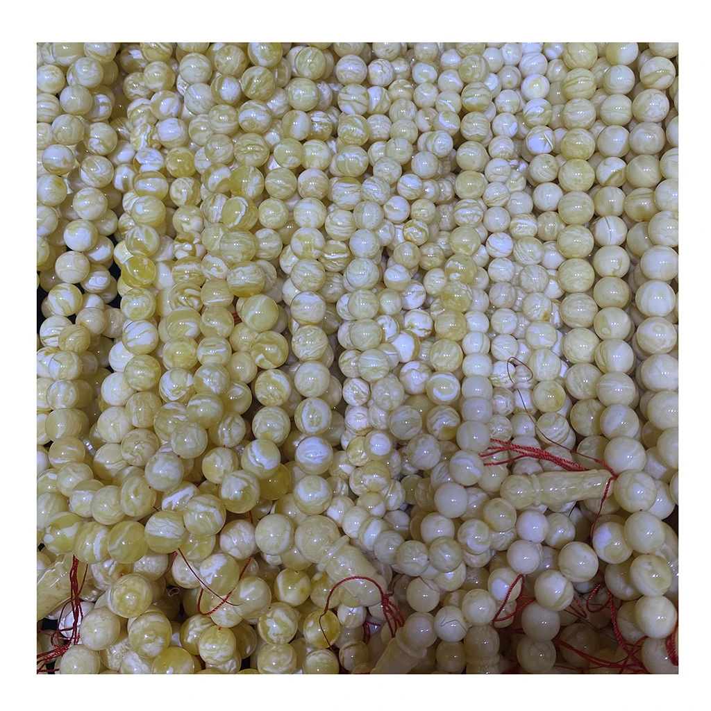 Amber jewelry natural Russian amber stone tiger skin round beads, 10-14mm white Muslim high-quality rosary beads teisbiha imams