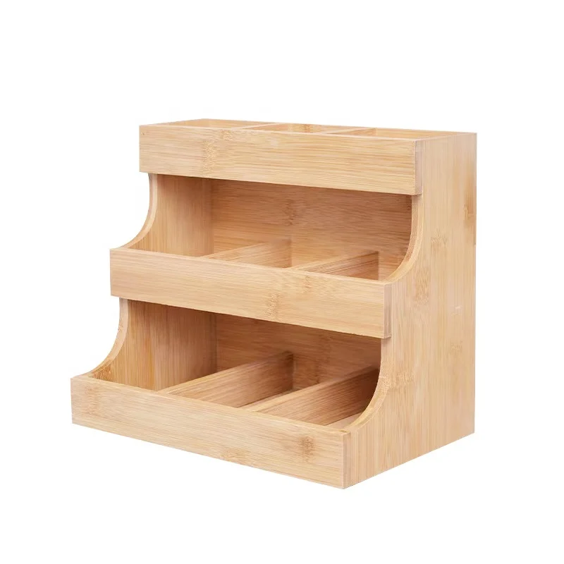 Kitchen Hold Sugar Packets and Creamers Office storage Wooden Tea Box Tea Bag Organizer 3 layers Bamboo Tea Bag Holder
