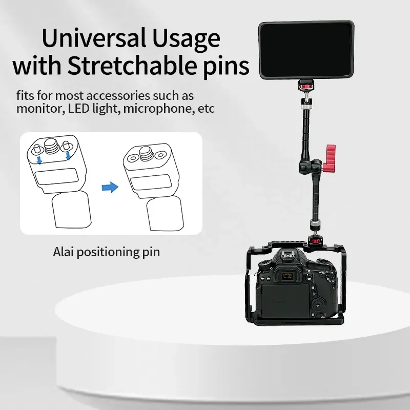 11' Arri Locating Pin 1/4 Screw Metal Magic Arm for DSLR Cameras, Smartphone,Light Monitor