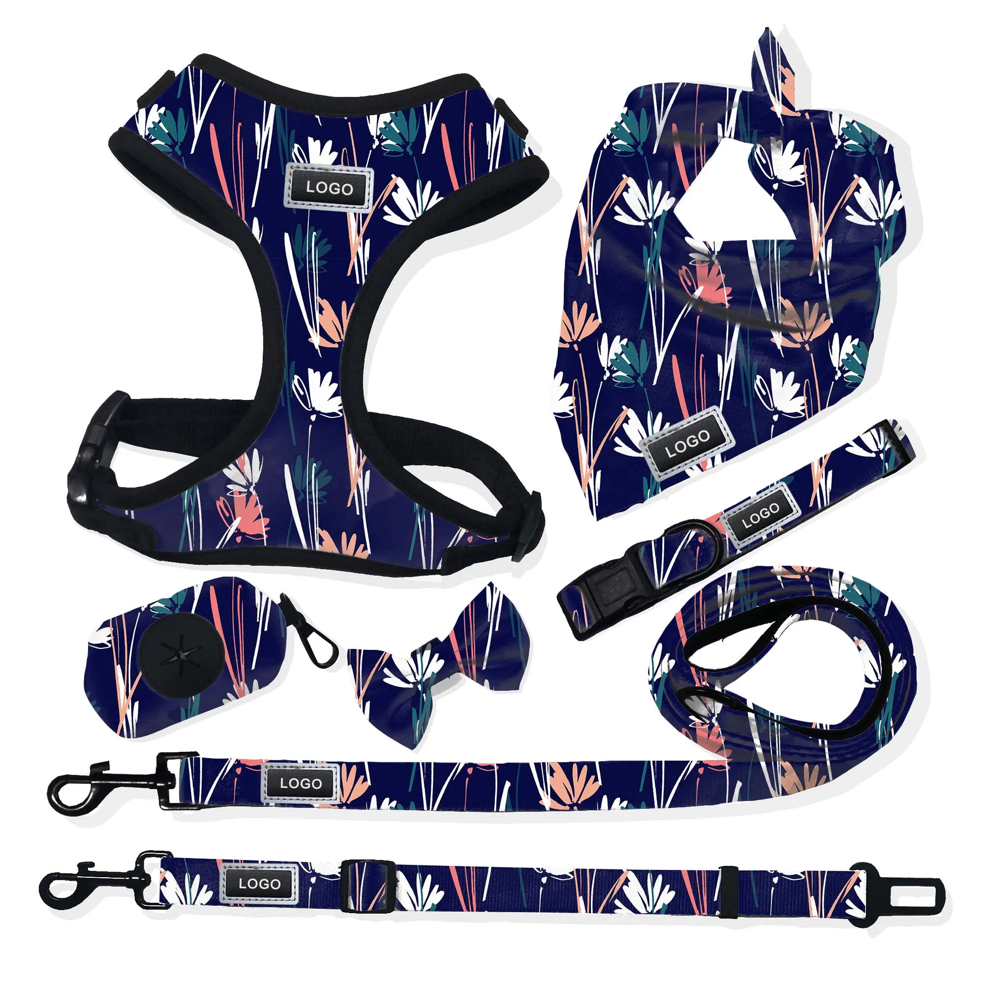 Reflective Small No Pull Padded Dog Harness Leah Custom Printed Sublimation Pet Accessories Neoprene Dog Collars Bow Tie