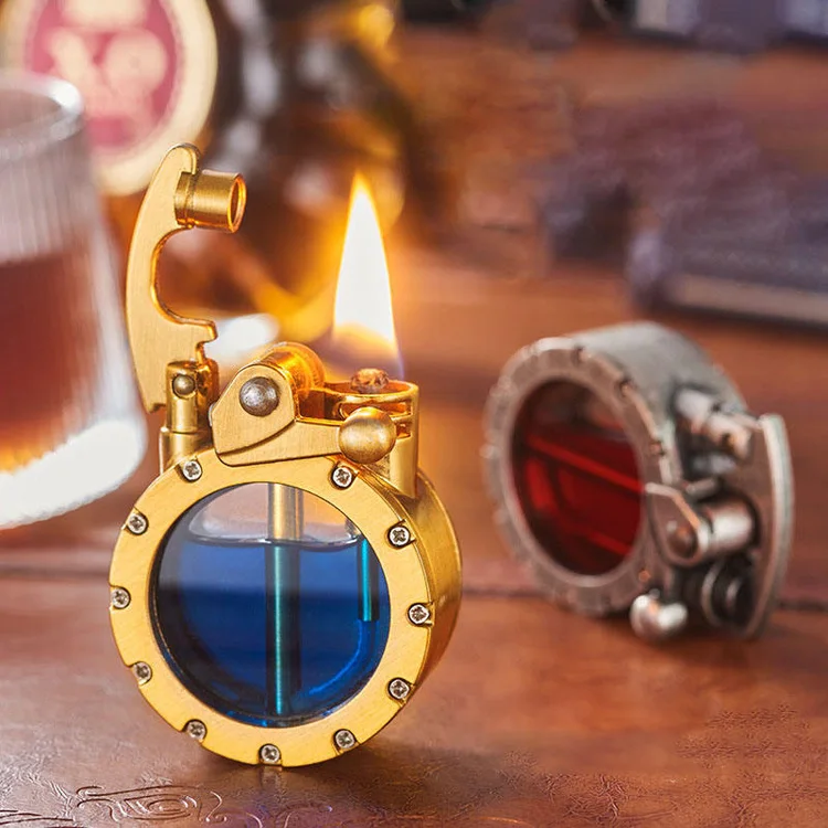 New Metal Rocker Arm Kerosene Lighter Round Shape Retro Large Capacity Tank