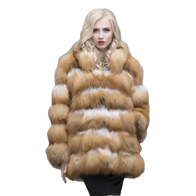 MWFur Lined Parka Winter Fashion Coats Women Fashion Fur Outwear Lady Red Fox Fur Hooded Parka Fur Coats