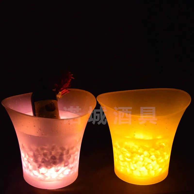  Custom Logo Stylish Battery Flashing Ice Bucket Champagne Beverage Tubs PP Plastic Club Party Deep 5L