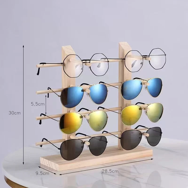 8 Pair Natural Wood Glasses Optical Eyewear Organizer Display Stand Rack