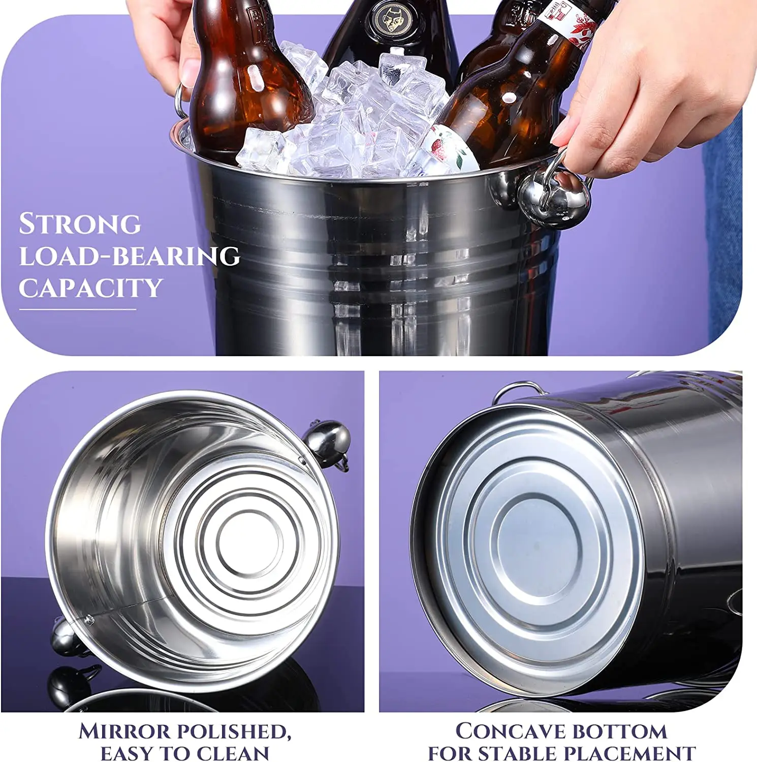 Custom Logo 6 Liter Stainless Steel 201 Metal Ice Cooler Bucket Champagne ice Buckets for party
