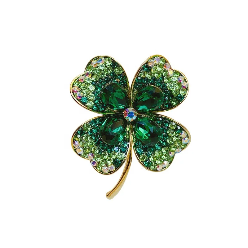 Fan Shu Outstanding Designs Brooch Pins Brass Material Plating Bright Four-leaf Clover With Zircon