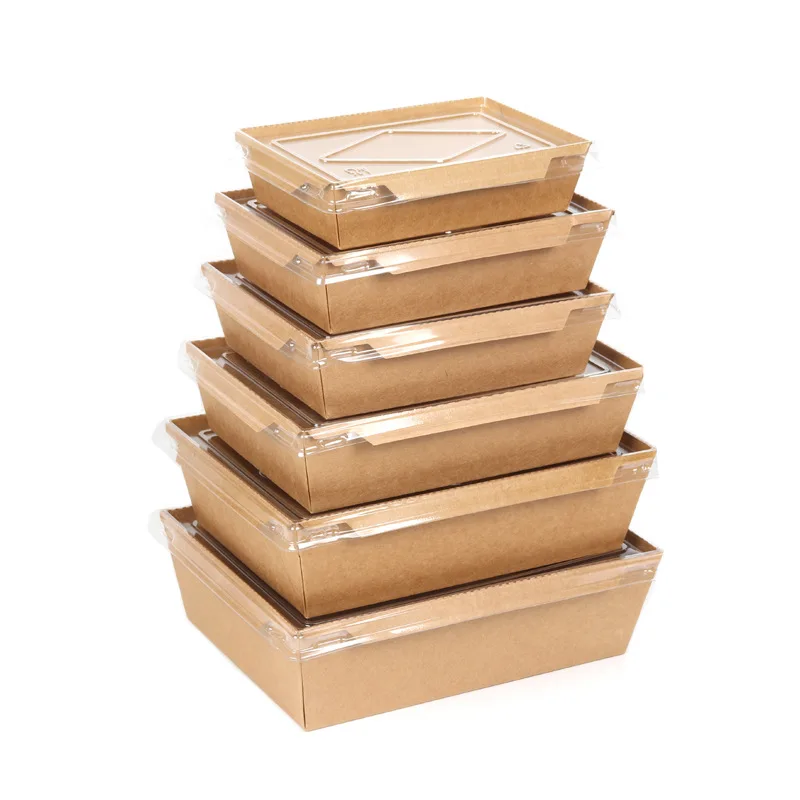 2100ml Rectangle chicken recyclable biodegradable boxes disposable brown kraft paper takeout food paper box with clear window
