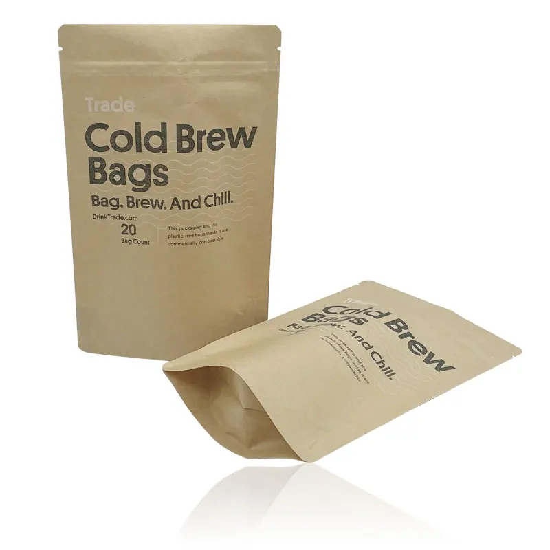 Factory Wholesale Food Packaging Doypack Stand Up Pouch Plain Brown Kraft Paper Bag With Clear Window And Zip Lock For Tea Snack