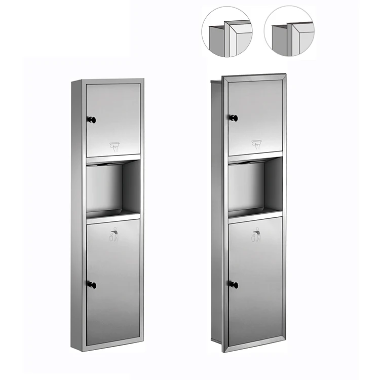 Commercial  stainless steel  wall mount combination waste bin and toilet hand paper towel dispenser with trash bin