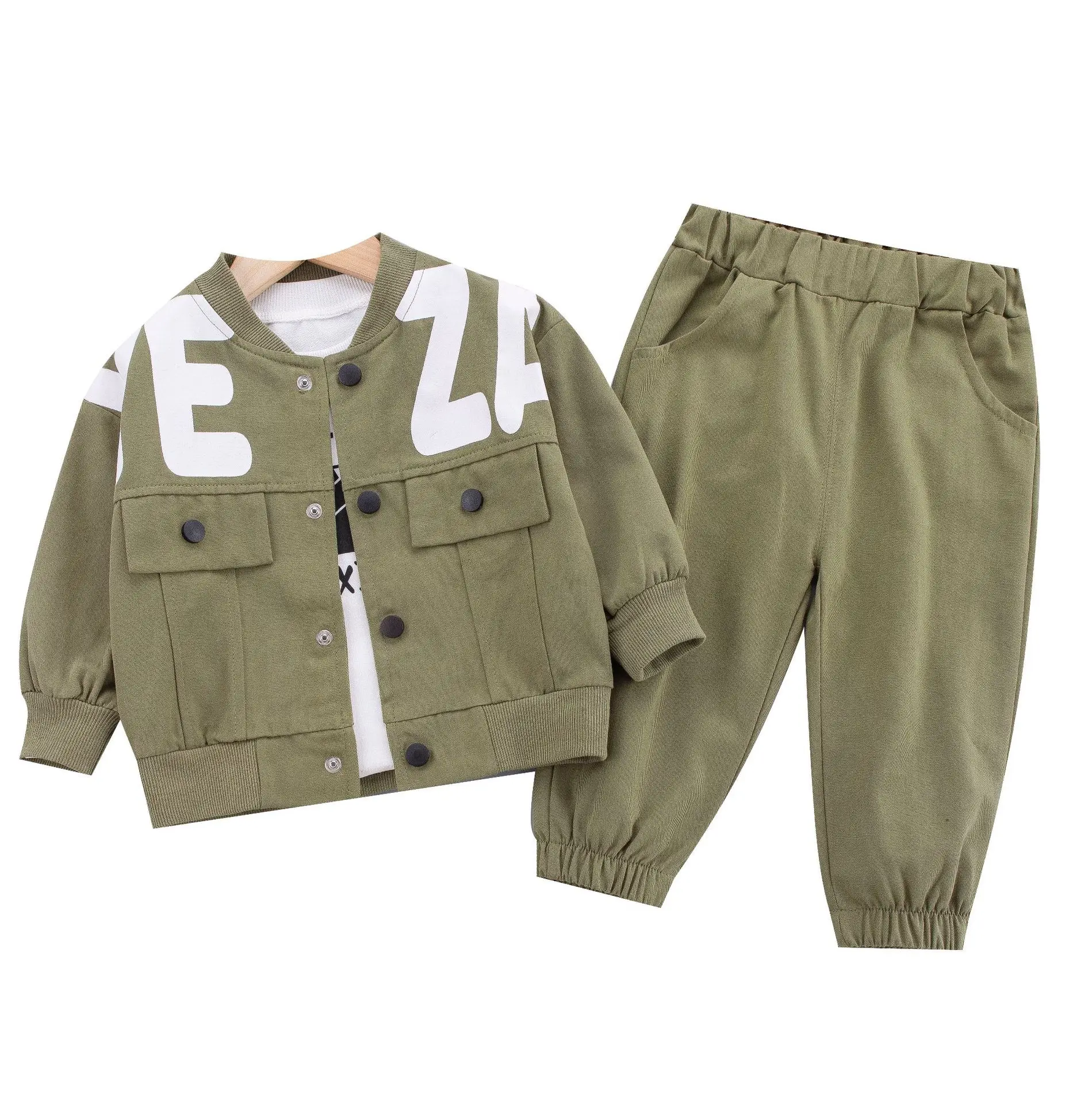 Wholesale Spring Children Clothing Kids Jacket Pants Cotton Printing T-Shirt Suits Boys 3 Piece Sets