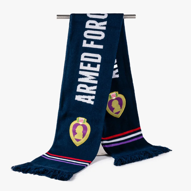 Manufacturers Custom Knitted Scarf Club Logo Jacquard Football Fans Scarf with Tassels Embroidery Football Scarf