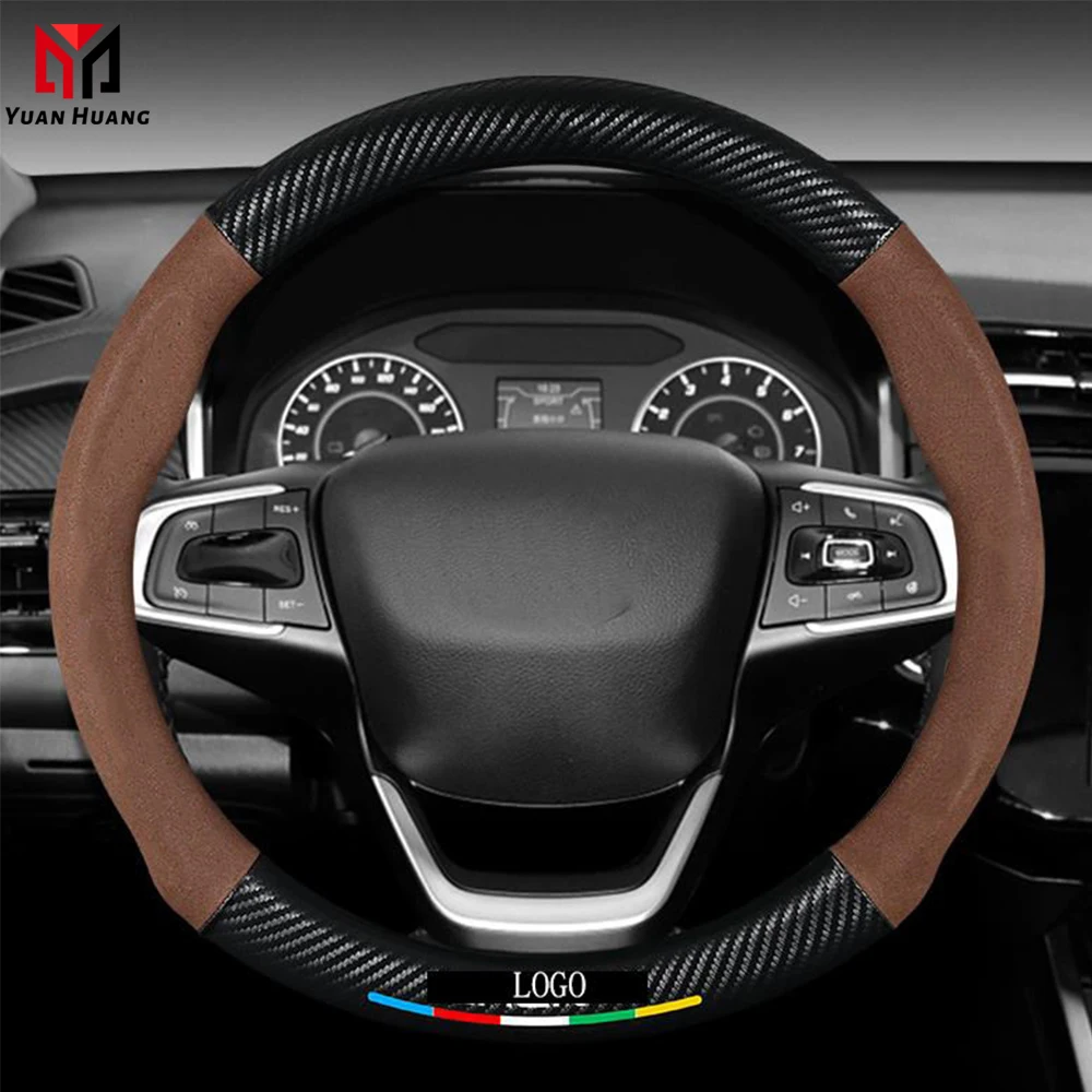 Soft Leather Steering Wheel Cover Car Braid On The Steering Wheel 38 cm DIY Microfiber Leather Coers Auto Steering Wheel Cover
