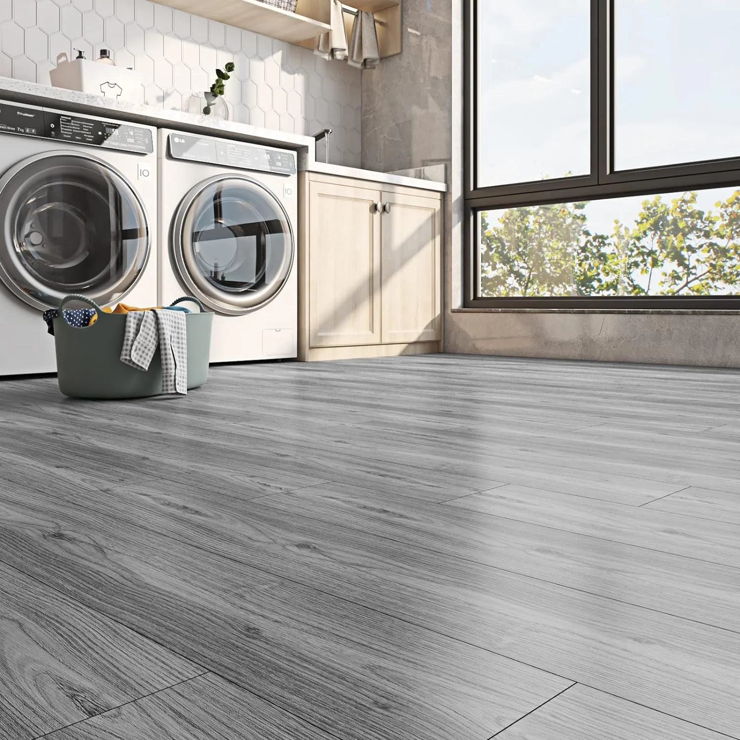 Natural Wood Peel and Stick Floor Tile Waterproof Stick on Vinyl Plank Flooring Tiles for Kitchen Laminate Flooring