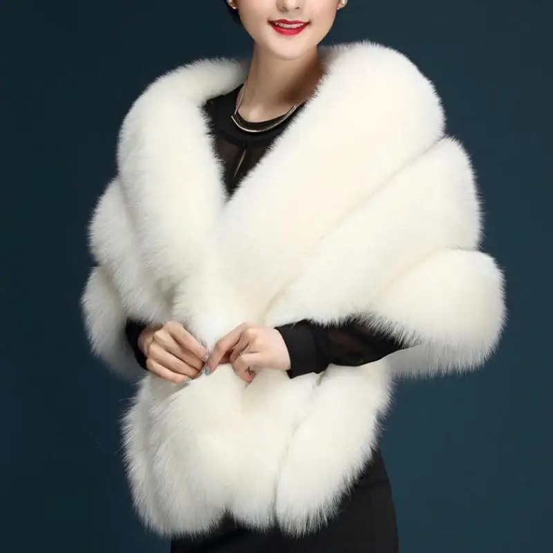 Wholesale Winter Warm Fox Fur Poncho Faux Fur Shawl Luxury Scarves For Women