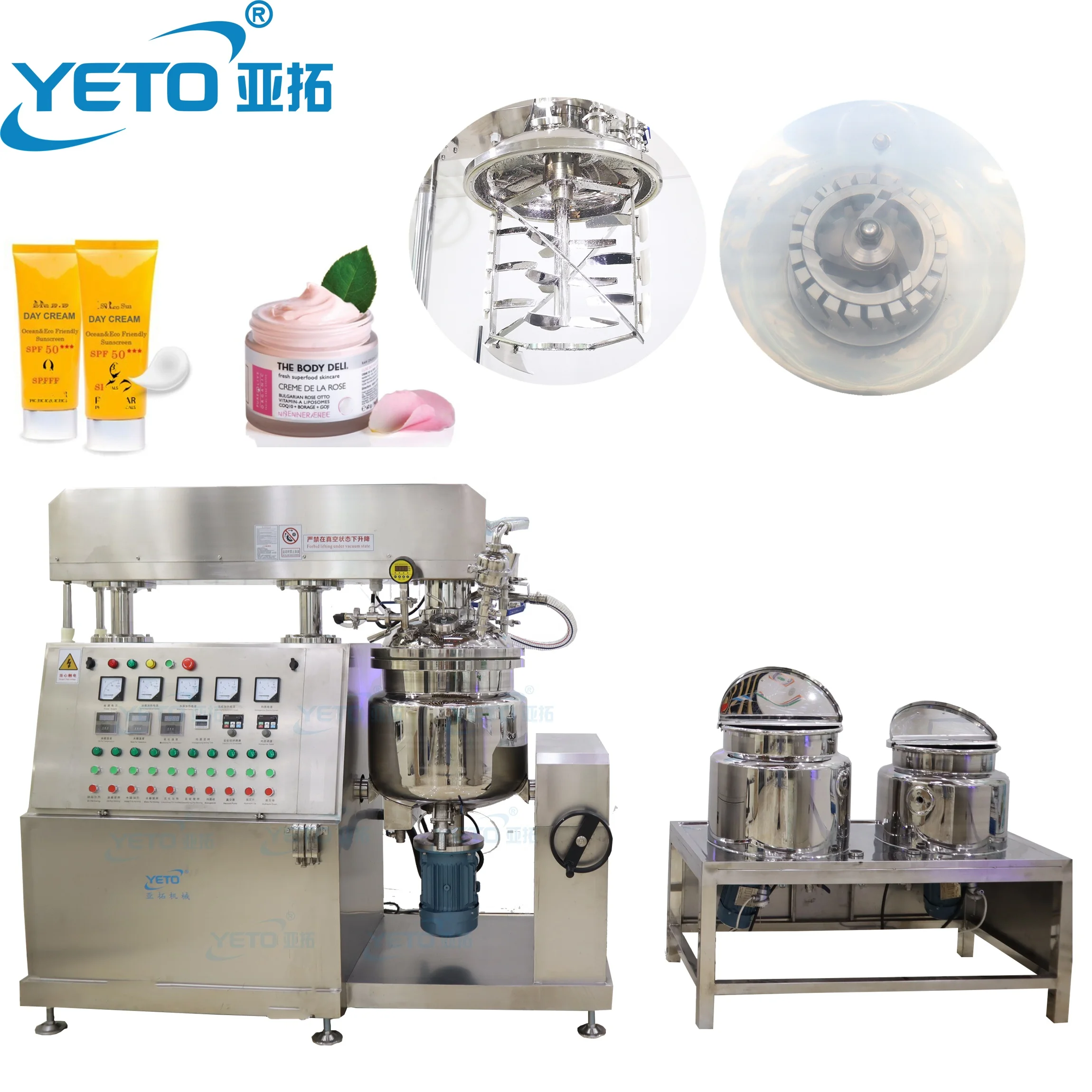 YETO Stainless Steel Vacuum Emulsifier Homogenizer Mixer Tank Cosmetic Cream Shampoo Mixing Homogenizing Tank Vessel Reactor