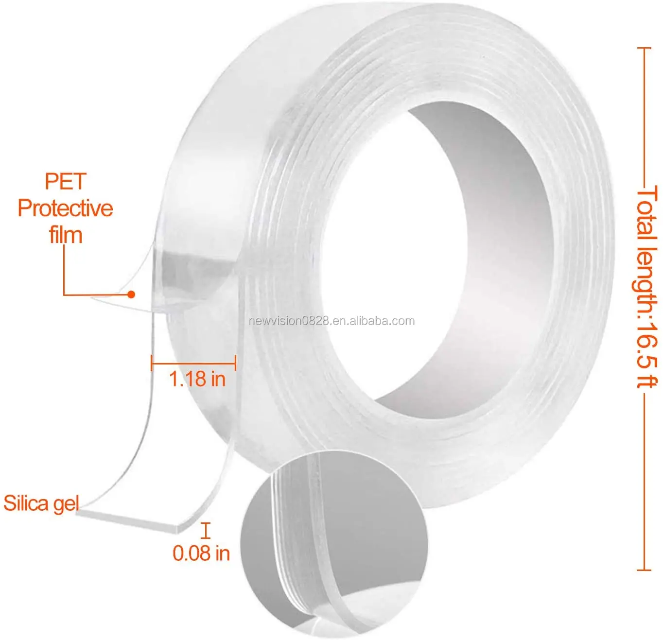 Traceless Washable Adhesive Removable Reusable Adhesive Gel Grip Tape Duty Double Sided Tape Clear Silicone Tape for Paste Photo