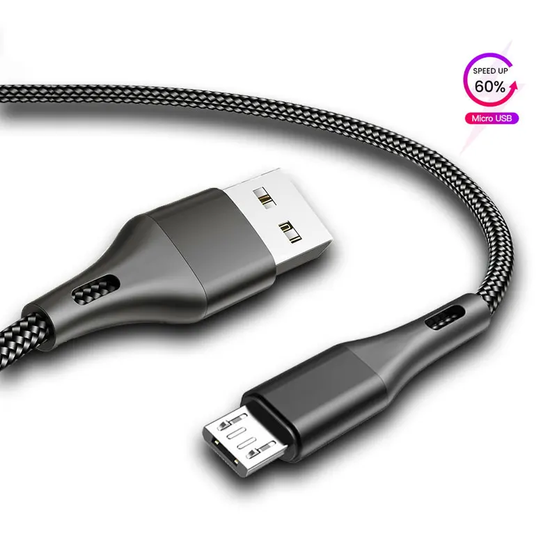 
1m 2m 3m Promotion Braided Android Micro USB Cable Aluminum Shell 2.4A Fast Charging for Samsung Phone Usb Cable charger 