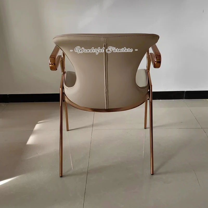 Most Popular Rose Gold Legs Backrest Armrest Designer Conference Chair Superior Light Luxury Dining Chair
