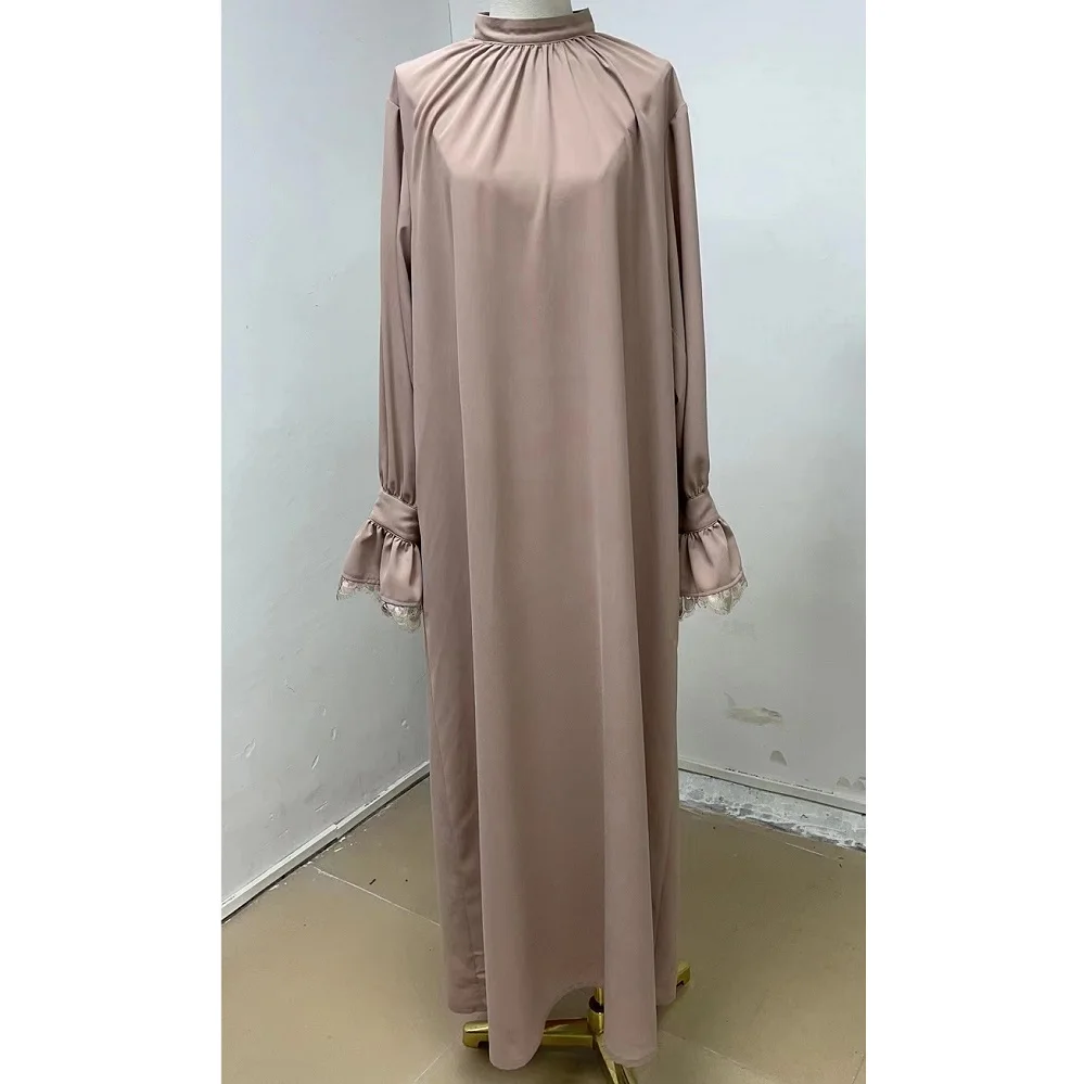 2023 New Muslim simple elegant fashion dress new lace sleeve edge abaya