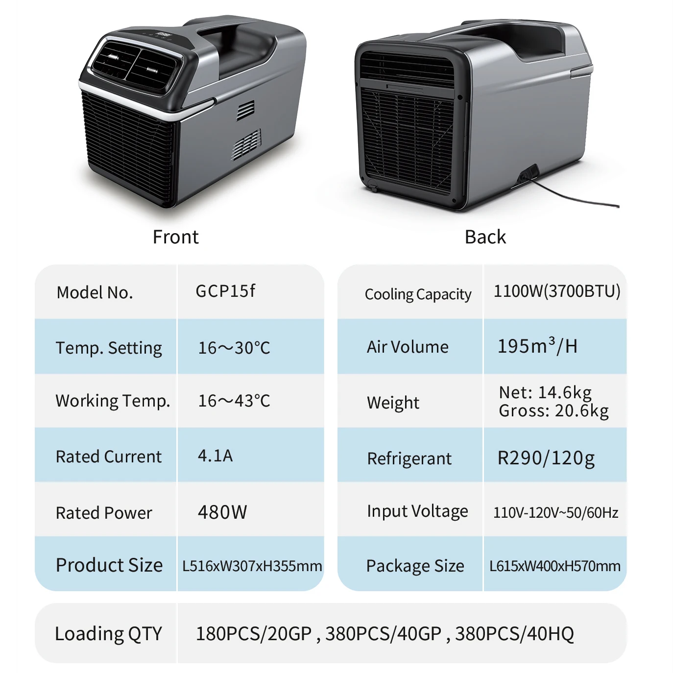 Colku New Design 3700Btu Portable AC Air Conditioner Camping Air Conditioner with Ambient Lighting