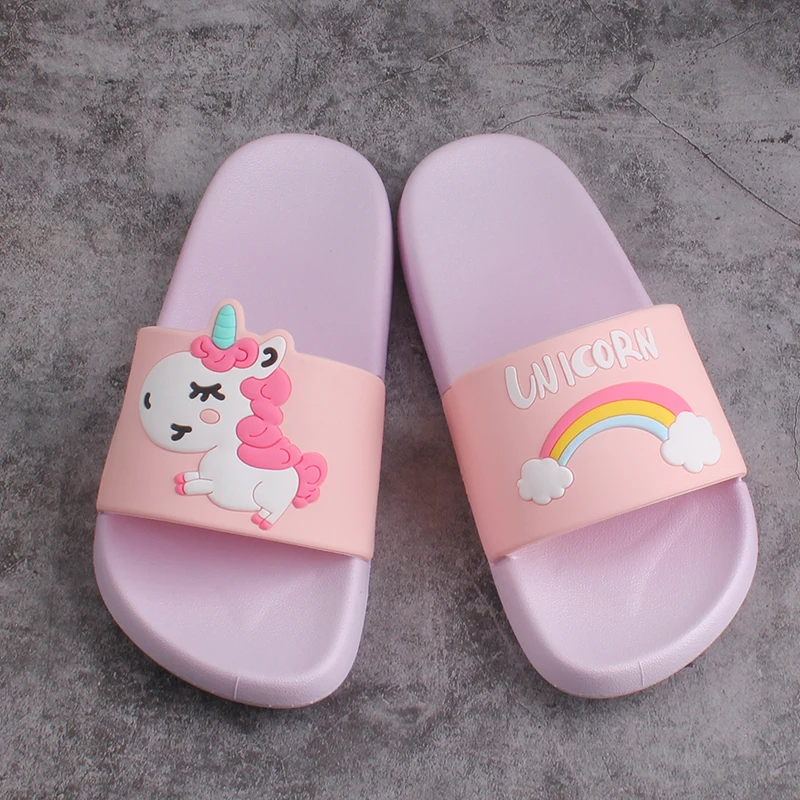 Летние Тапочки 2021, детские тапочки из ПВХ с единорогом, Нескользящие мягкие розовые Тапочки с единорогом, детские сандалии