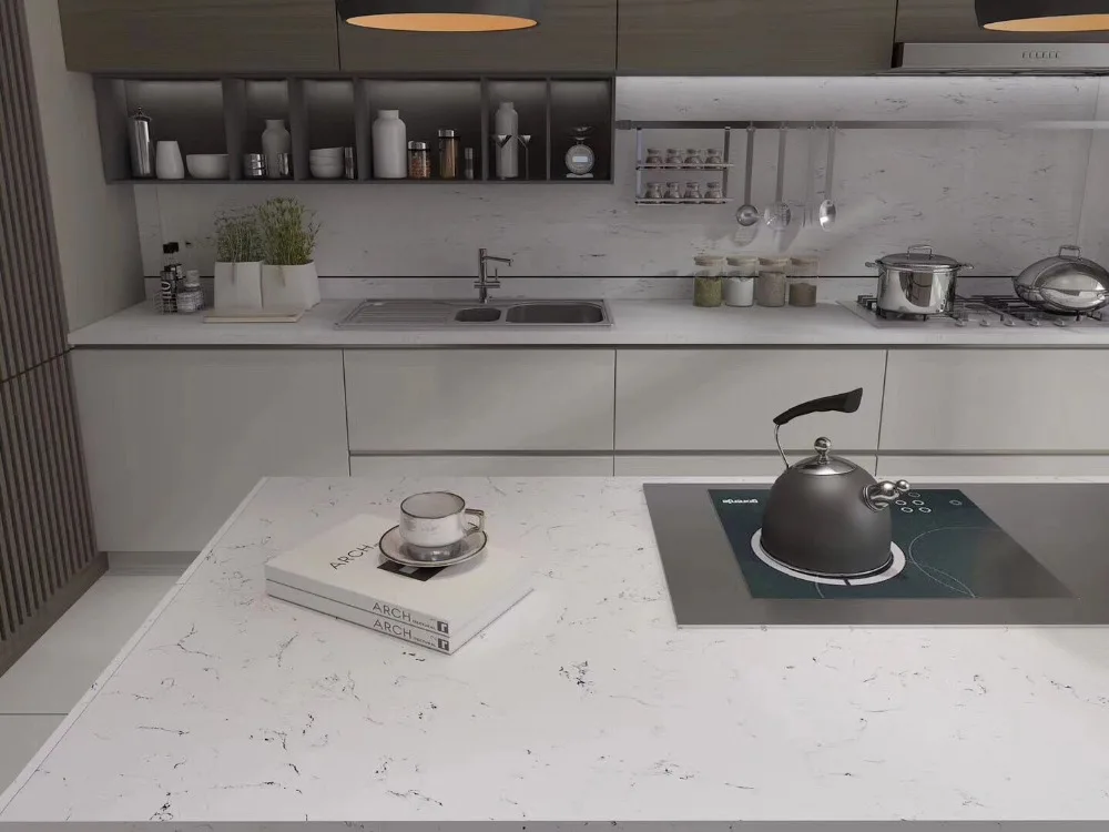 CARRARA WHITE QUARTZ SLAB TABLE TOP