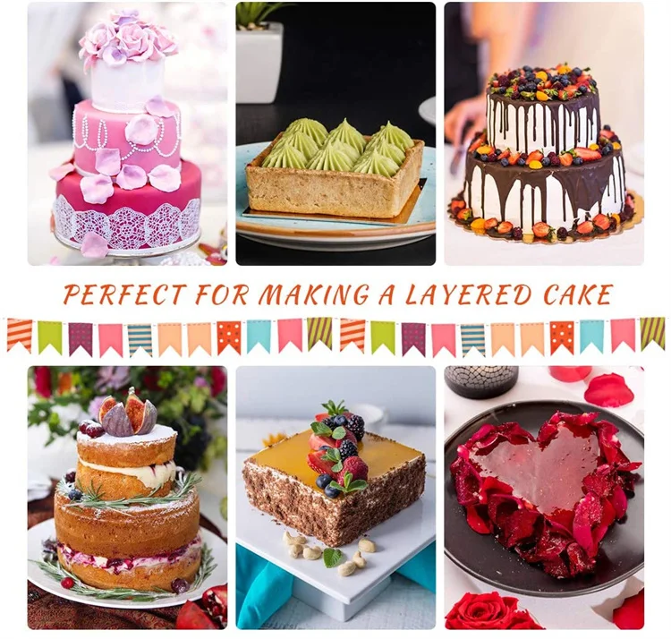 3pcs Stainless Steel Cake Mold Round Cake Ring Mousse Brownie Mould Heart Cake Decorating Mold Square Dessert Baking Tools