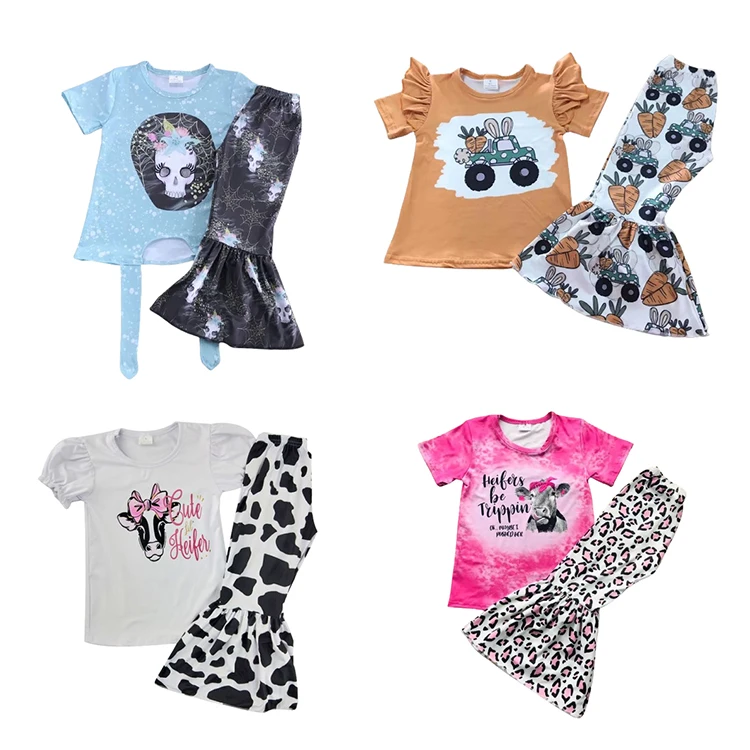 wholesale children clothing boutique hot selling Skull spider web short-sleeved kids outfit for summer