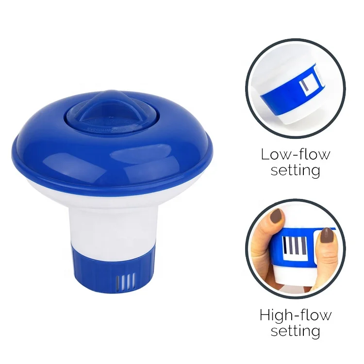 5 Inch Deluxe Large Blue and White Floating Swimming Pool Spa Chlorine Dispenser with an Adjustable Chlorine Output Vent