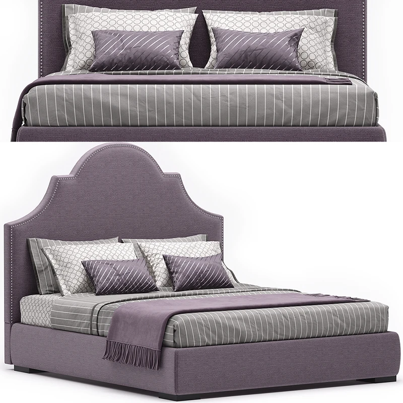 Full queen size bed frame with soft linen fabric purple headboard upholstered