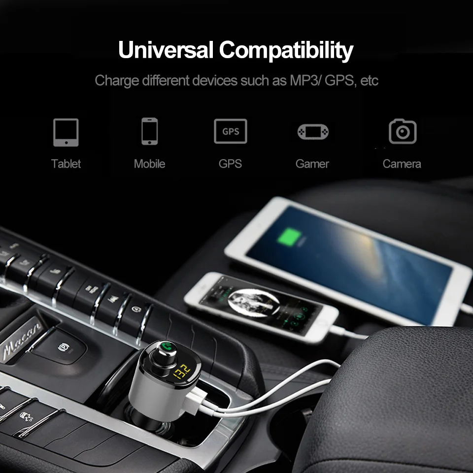 Передатчик FM 2022 автомобильный аудио проигрыватель Blue tooth с двумя портами USB быстрое автомобильное зарядное устройство BT набор свободные