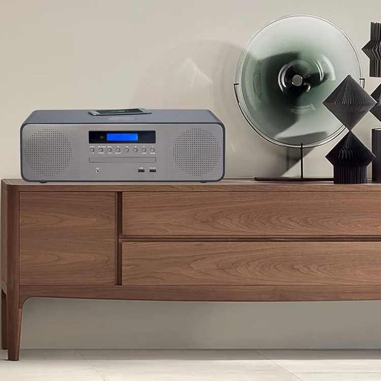 Manufacturer Direct Sale Cd Player DAB Wooden Material Micro System With Wireless Charger