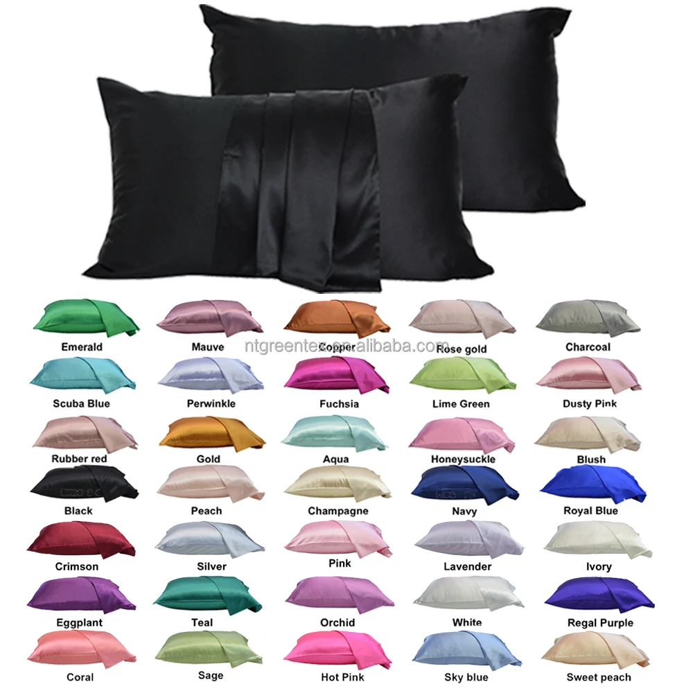 35 Colors Ready to Ship Luxury High Quality Smooth Soft Envelope Queen Size Silk Satin Pillow Cases Cushion Covers