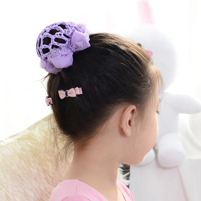 Children Dance Curly Hair Head Flower Net Female Ballet Headwear Headband Ball Art Test