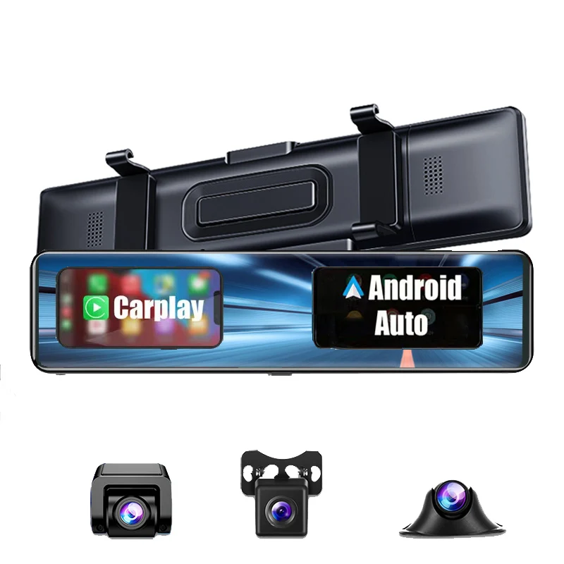 3 Cameras Dash Cam Carplay Android Auto 2.5k car dvr 1440P Rearview Mirror Video Recording WIFI