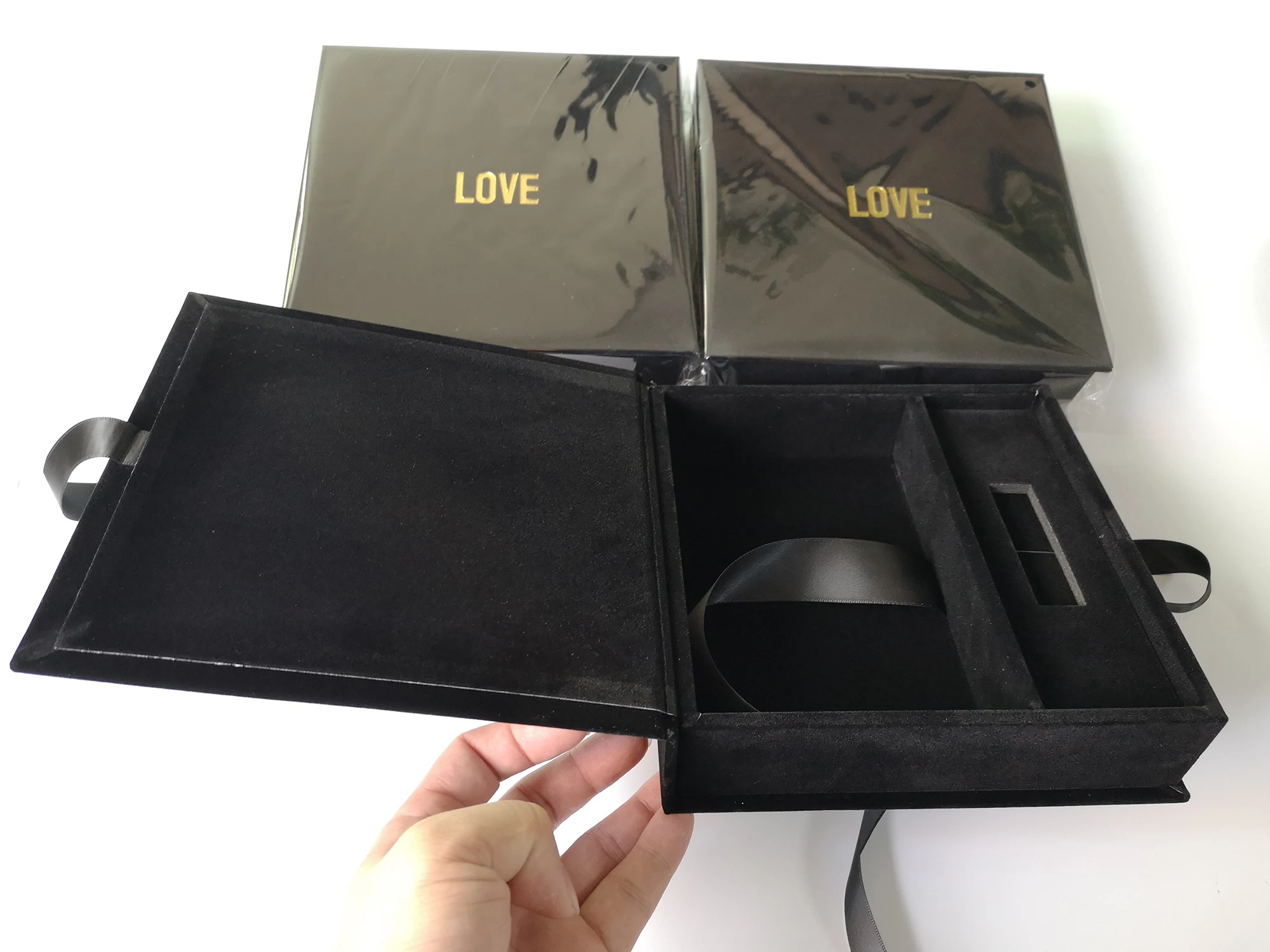 OEM Velvet Photographer Wedding Prints Packaging 4*6 5x7  6*8 Linen Foto Paper Photo Velvet Linen Box For Glass USB Flash Drive