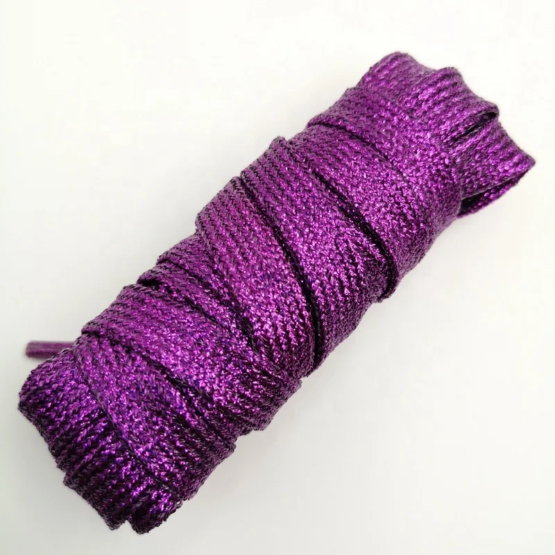 Wholesale various color silver gold glitter flat tubular blinking glitter shoe laces