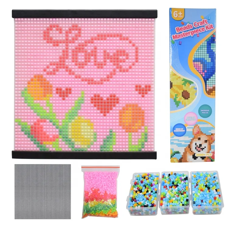 New design kids diy mesh canvas wall painting  5mm fuse beads without ironing perler fuse beads for children