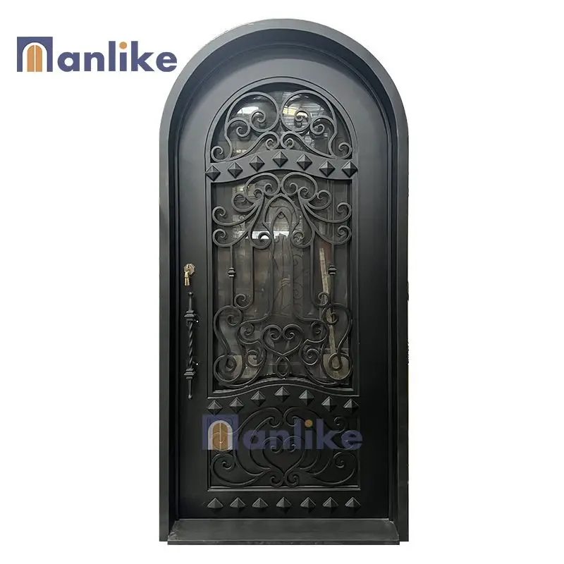 Anlike European Design High Class Vintage House Smart Steel Arch Exterior Wrought Modern Iron Front Door