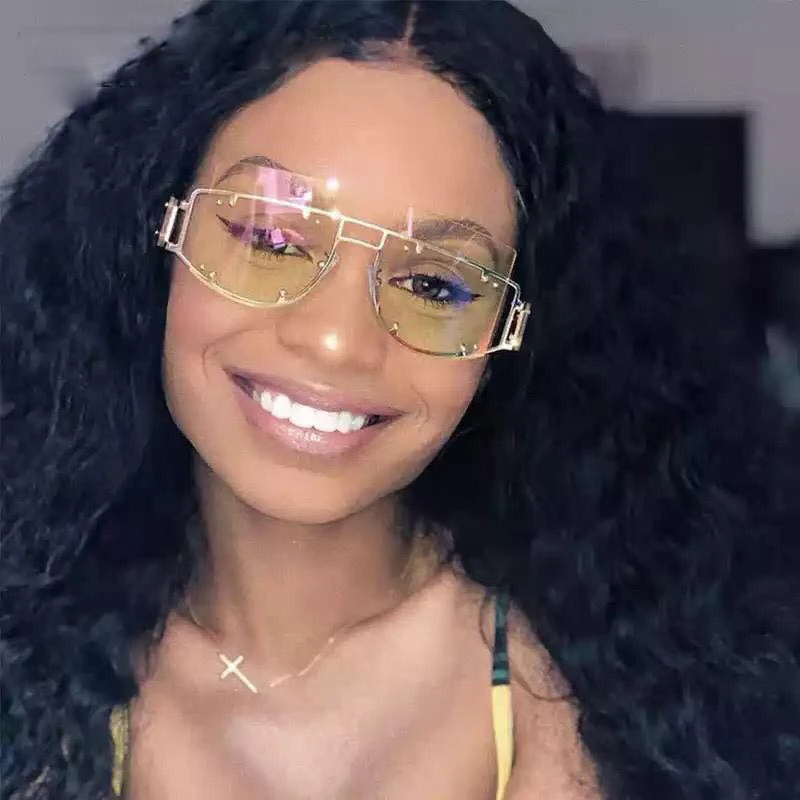 Новинка 2020, брендовые дизайнерские солнцезащитные очки без оправы, модные солнцезащитные очки на заказ, большие квадратные металлические солнцезащитные очки для женщин и мужчин