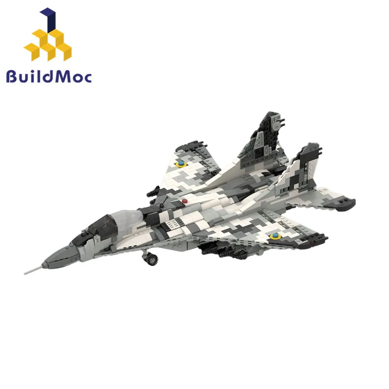 BuildMoc Ukraine Mig-29 The Ghost of Kyiv-1/35 Fighter Military Tactical Utility Model Kids Building Blocks Diy Bricks Toys