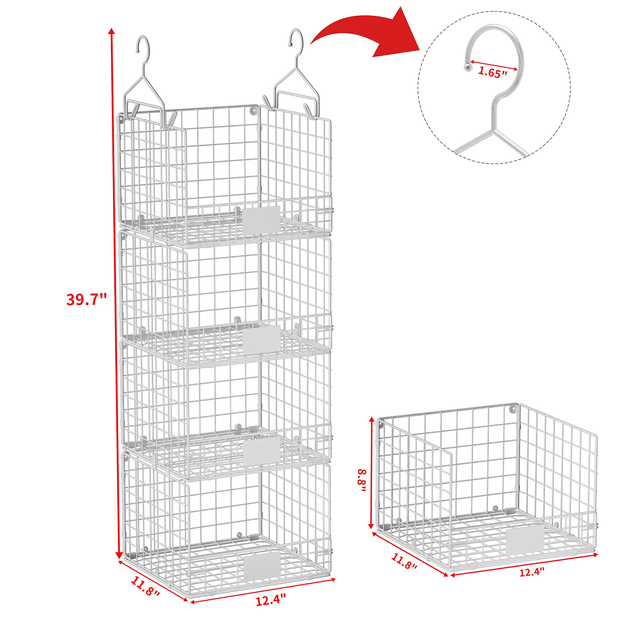 Hot sale 4 Tiers Hanging Closet Shelves Organizer Hooks Wall Mount Cabinet Wire Storage Basket Bins mesh basket for wardrobe