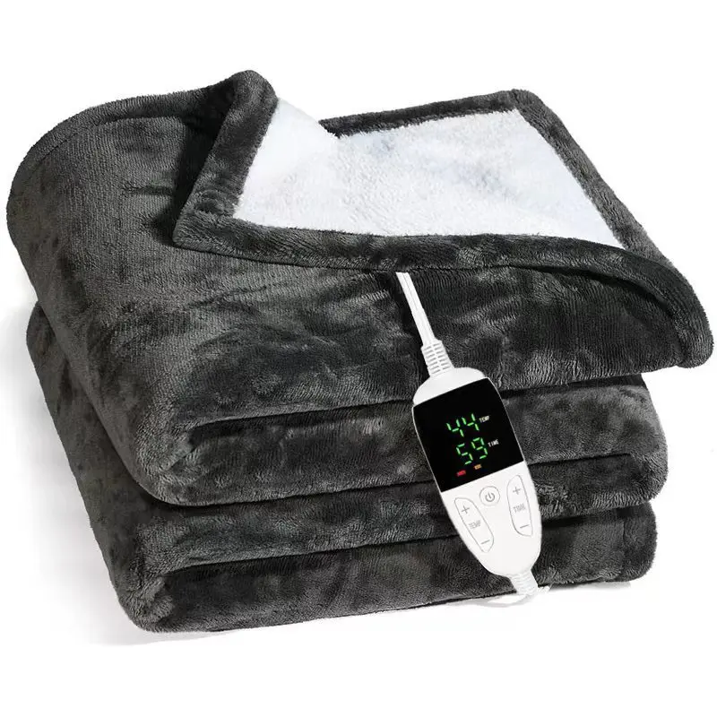 OEM 230V Machine Washable Double Digital Single Flannel Grey Blanket Warm Throw Electric Heated Blankets for Winter Bed Europe