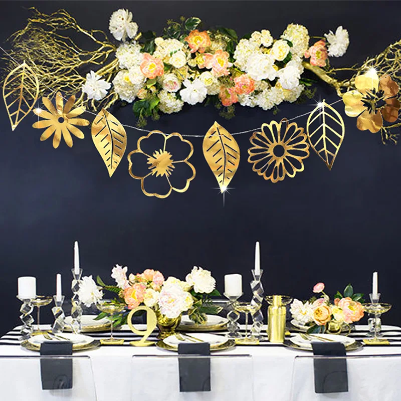 birthday party decoration Photo background colorful Leaves pull flag Golden bronzing leaves banner high quality