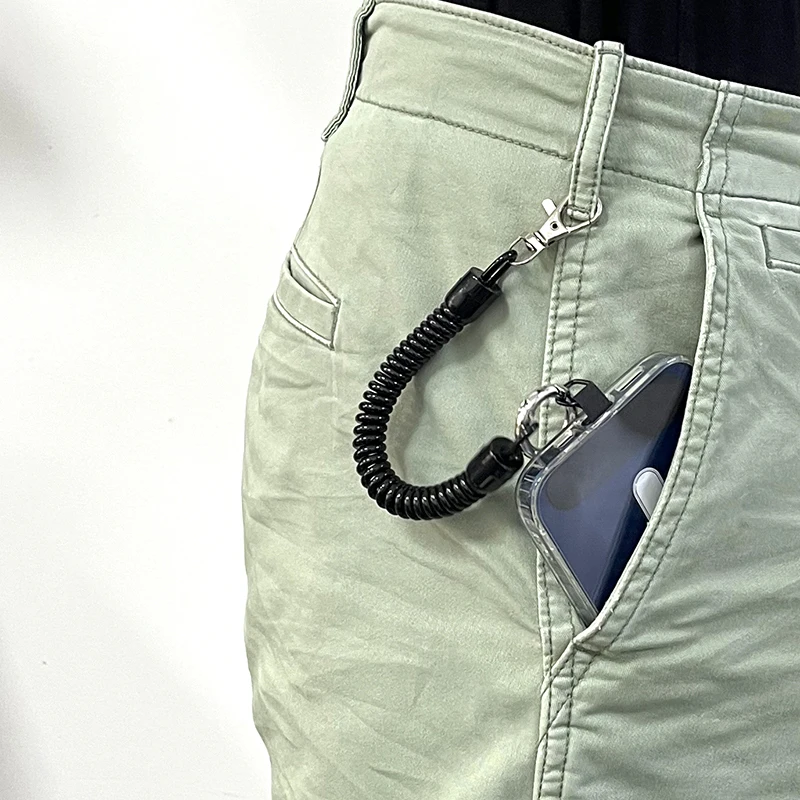 Противоугонная прокладка для телефона, пружинные шнурки с карабином, эластичный Lasso, брелок для мобильного телефона, черный ремешок с нашивкой