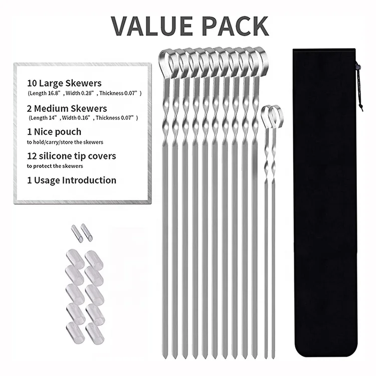 Stainless Steel BBQ Skewers BBQ Fork Kebab chotto heat stick Barbecue Grill Long Flat Meat Skewers